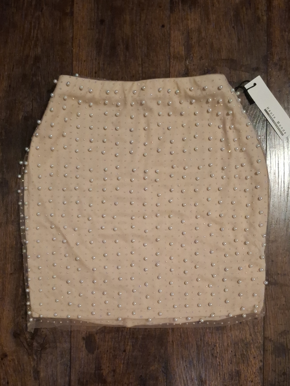 Haute Monde Pearl-Studded Cream Mini Skirt